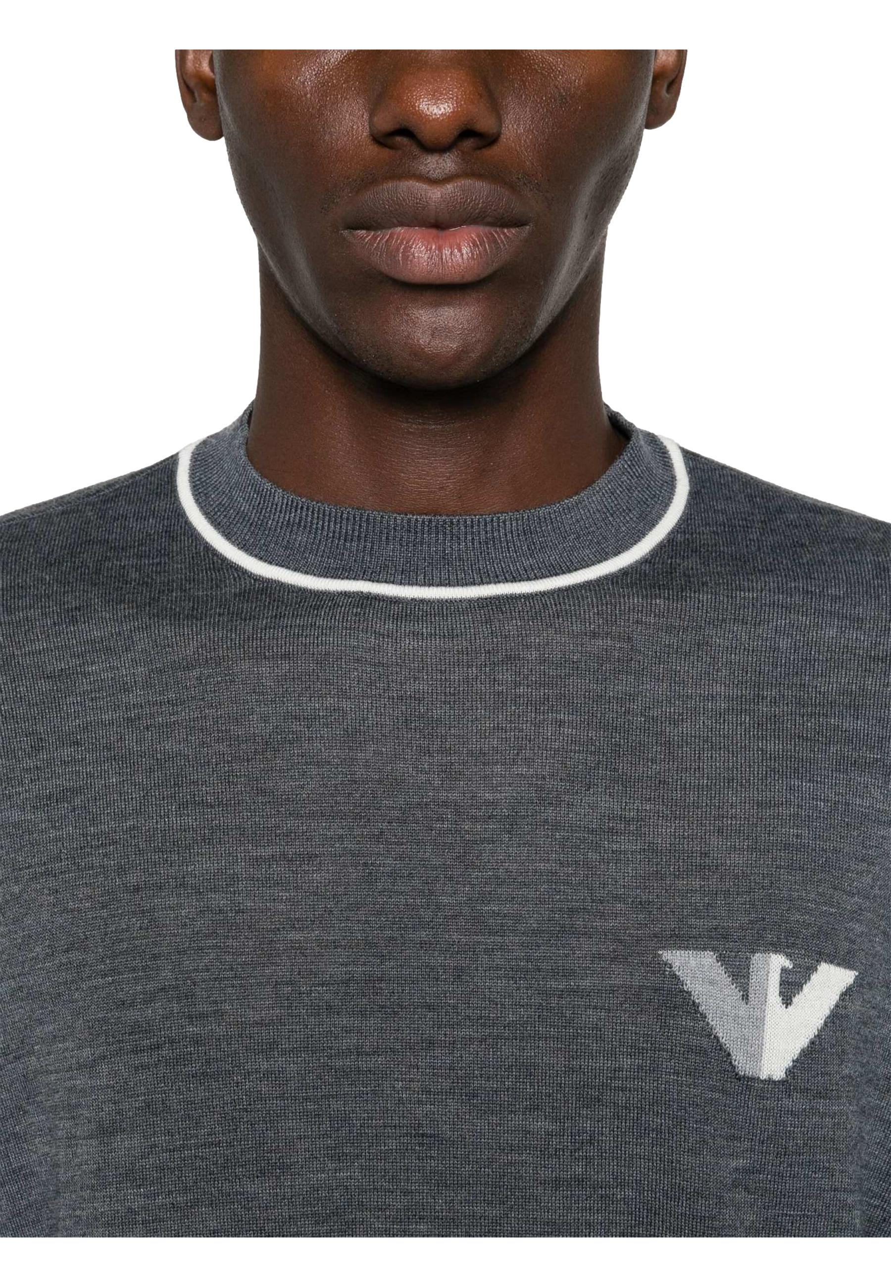 VIRGIN-WOOL JUMPER WITH JACQUARD LOGO DETAIL - EMPORIO ARMANI
